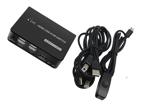 Conmutador Kvm Hdmi, Caja De 2 Puertos, Comparte 2