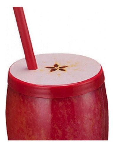 Copo Temático Fruta Maça Com Canudo 650 Ml Vermelho
