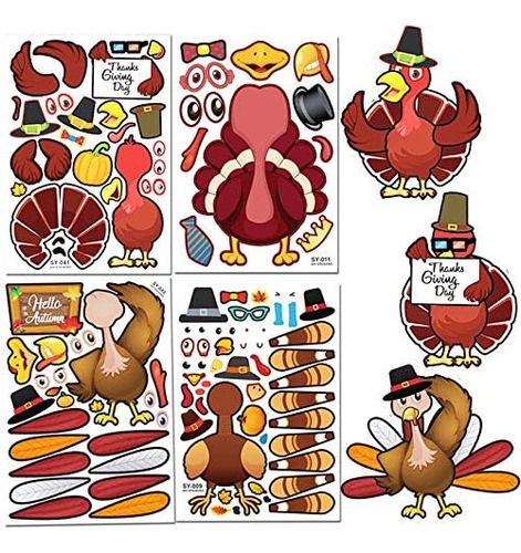 24 Hojas De Juegos De Pegatinas Para Hacer Un Pavo, Suminist