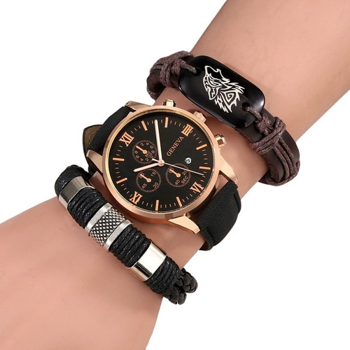 Reloj De Cuarzo + Conjunto De 2 Pulseras