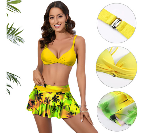 Set De Trikini Biquini Cup De 2 Piezas Con Pantalones Cortos