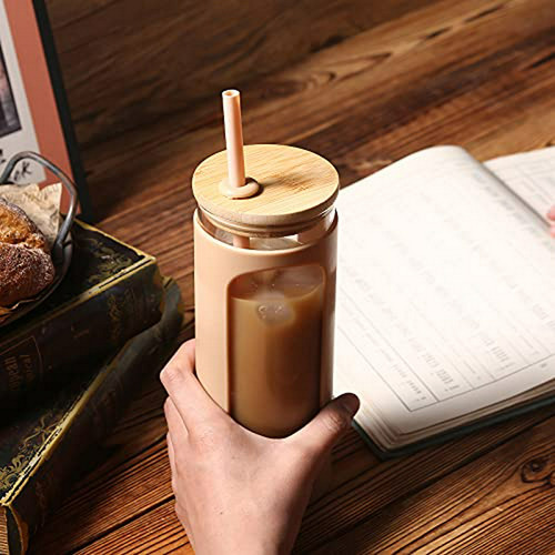 Vaso De Vidrio Con Tapa Y Pajita, Libre De Bpa - Morado