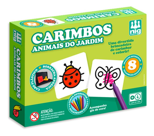 Imagem 4 de 4 de Jogo Carimbos Animais 8 Peças + Giz De Cera P/ Colorir - Nig