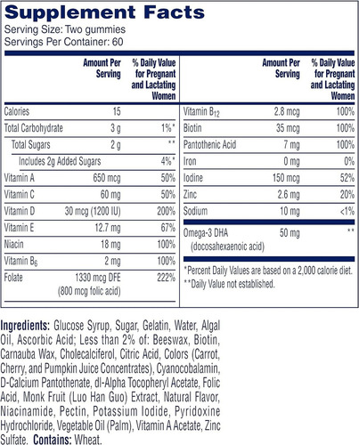 One A Day Vitaminas Prenatal Con Ácido Fólico 120 Gomitas Sabor Frutas
