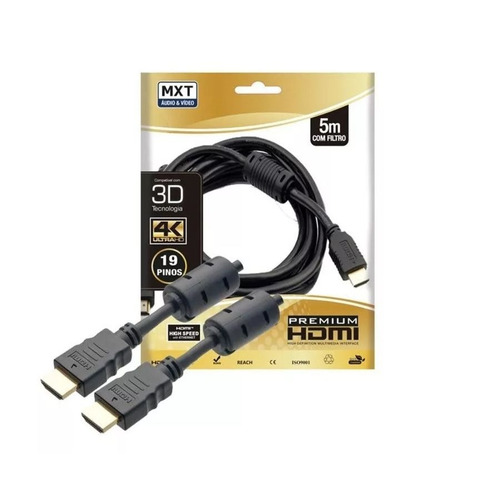 Cabo Hdmi Gold 2.0v Ultra Hd 4k 3d 30awg C/ Filtro 5 Metros