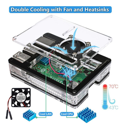 Funda Miuzei Raspberry Pi 3 B+ Con Ventilador Y Refrigera...