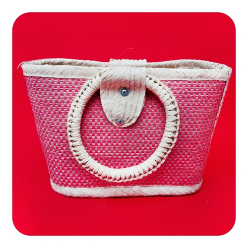 Imagen 3 de 6 de Bolsa Artesanal De Palma Natural Color Rosa 35x31 Cm Bls