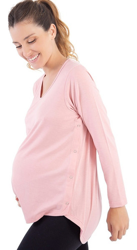 Imagen 1 de 9 de Remera Maternal Manga Larga Embarazo Con Broches Laterales