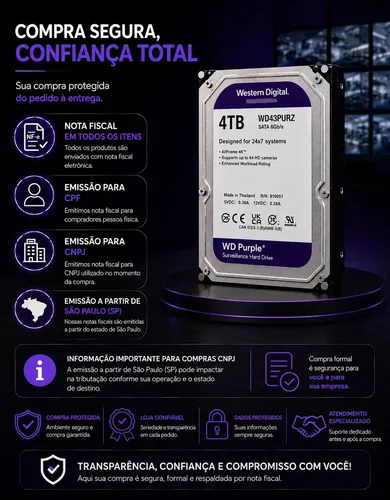 Disco Rígido Wd Purple Hd 4tb Para Cftv Wd43purz Intelbras