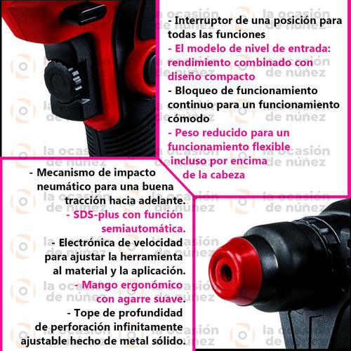 Imagen 3 de 9 de Rotomartillo Taladro Einhell Percutor 20mm Maletin Tc-rh620