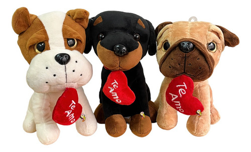Perro De Peluche Con Corazon Te Amo Bordado Razas Cute Color Bulldog / Cremita
