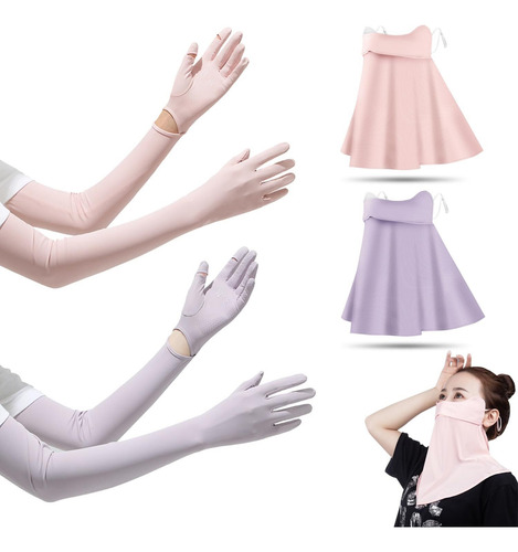 2 Pares Guantes Largos De Protección+mascarilla Solar Mujer