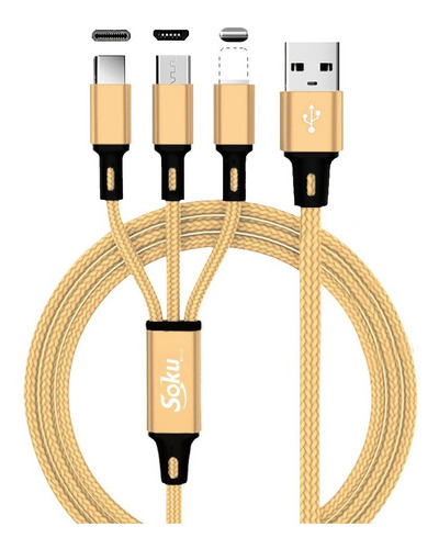 Cable Usb Tipo C/ Micro Usb/ 8 Pines 3 En 1 Datos Carga Color Oro rosado