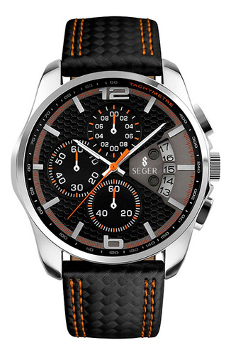 Reloj Elegante Seger 9106 Cronografro Analogico Fecha ! Color de la malla Negro/Naranja
