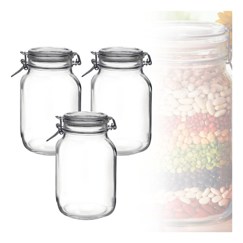 Frascos X3 Para Alimentos De 1.5 L Hermético Clip Presion