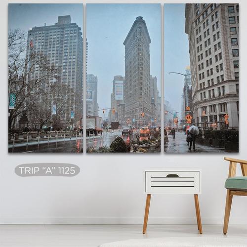 Imagen 6 de 10 de Cuadros Fotos Ciudades Triptico Paisajes Moderno 90x100 Tela