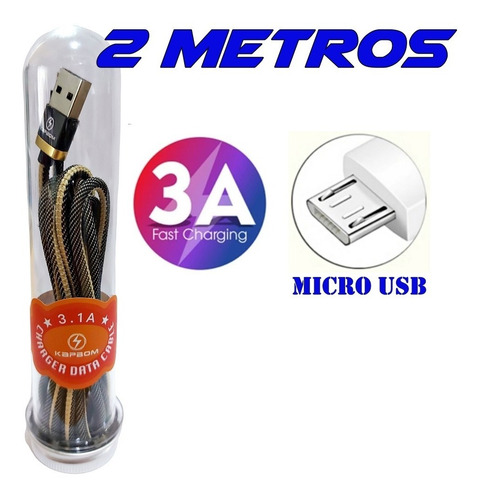 Imagem 1 de 3 de Cabo Usb Micro Usb 2 Metros 2a Android Carga Rápida