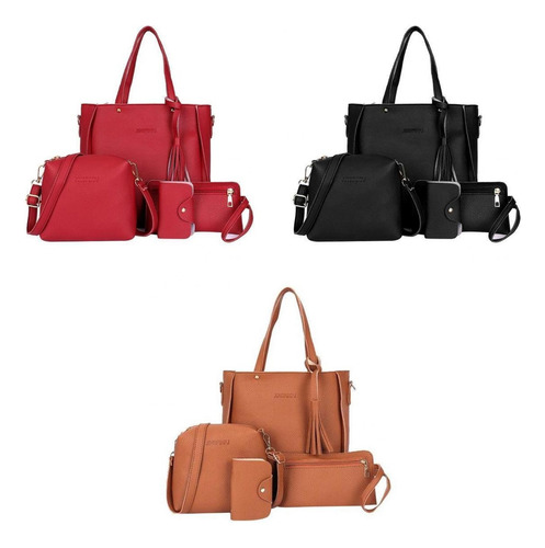 3 Set 4 En 1 Bolsos De Cuero Para Mujer Hombro Tote