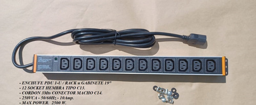 Enchufe Pdu Basica Conectores C13/12 Salidas, 1 Entrada C14
