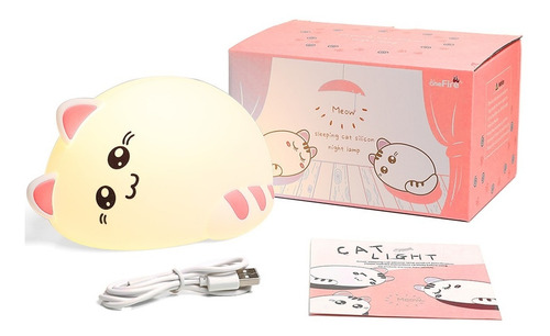 Lampara Velador Infantil Gatito Silicona Multi Colores Led