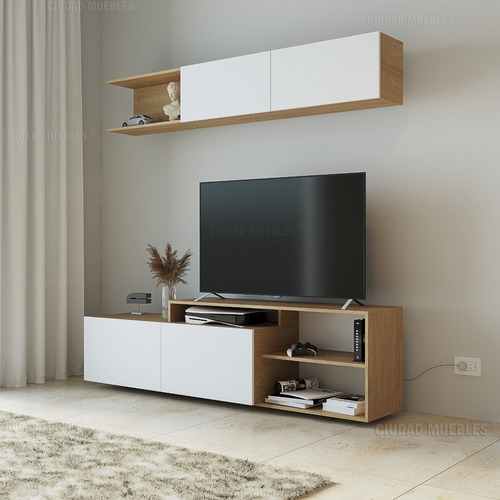 Combo Amplia Mesa Tv Led Living 180cm + Repisa Biblioteca