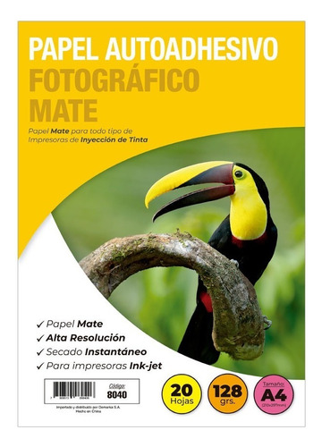 Papel Fotografico Adhesivo Mate 128gr A4 X 20 Hojas - 8040 Color Blanco