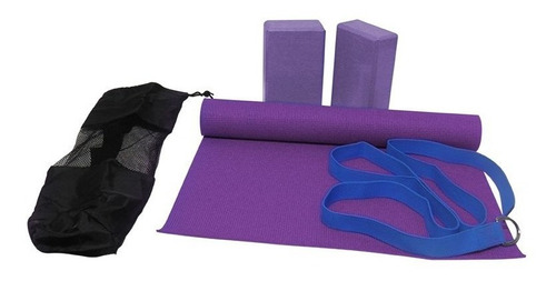 Kit Yoga E Pilates Bolsa Tapete Bloco Esteira Exercicio Roxo