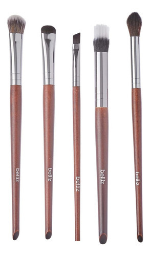 Kit Com 05 Pincéis Para Olhos Belliz Wood Ref:2328 Cor Marrom