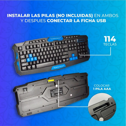 Imagen 3 de 10 de Kit Combo Gamer Teclado + Mouse Inalámbrico Profesional Pc