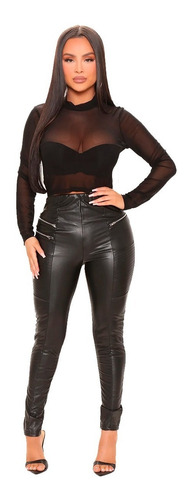 Imagen 4 de 4 de Crop Top Mujer Microtul Corto Sexy Manga Larga Transparente