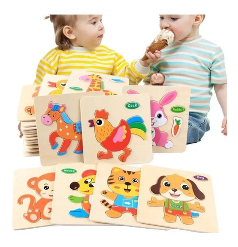 Rompecabezas Puzzles 3d De Madera Para Niños Pack 12