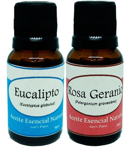Aceite Esencial Eucalipto Y Rosa Geranio 2 Fcos 15ml Difusor