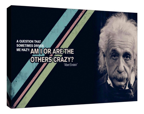 Cuadro Decorativo Canvas Moderno Albert Einstein Crazy Armazón Natural