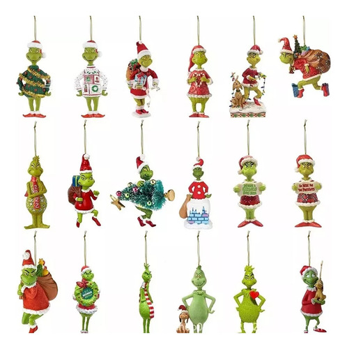 18 Colgantes De Resina Grinch For Decoración De Árbol De Na