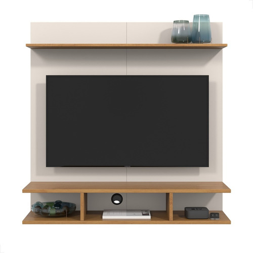Painel Para Tv 32 Polegadas 90x90 Com 3 Nichos E Prateleiras Cor Off-white Freijó