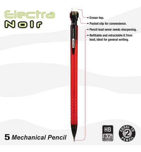 Portaminas Bazic Electra 0.7 Mm Lápiz Suave Borrador Sin Lát 5 Paquete (clásico)