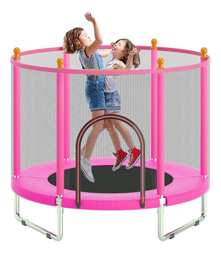 Trampolin Ninos Infantil 1.5m Diametro Con Red Seguridad Lona De Salto Rosa Cobertor De Resortes Rosa