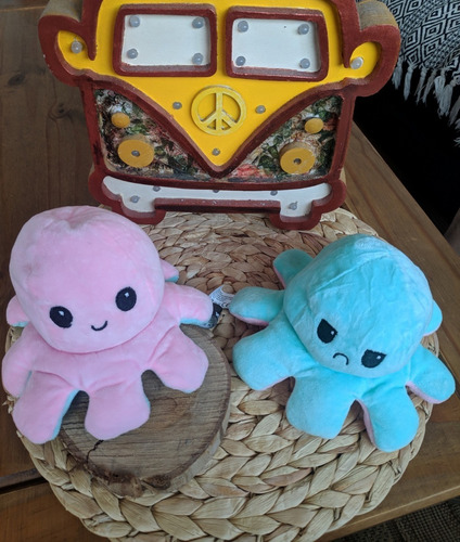 Imagen 5 de 10 de Pulpito Reversible Original Peluche Pulpo Feliz Enojado Tik