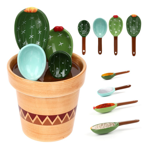 Xbaihuix - Juego De Cucharas Medidoras De Cactus En Olla, B.