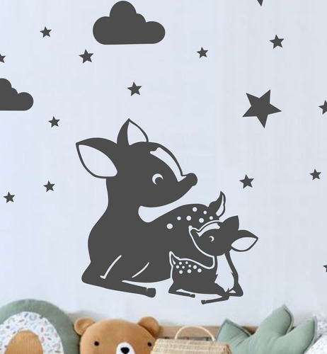 Vinilos Decorativos Infantil Nordico Ciervos Luna Estrellas 