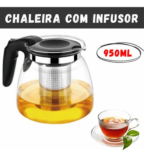 Chaleira De Vidro Bule Com Infusor Para Chá Cafe 950ml Inox