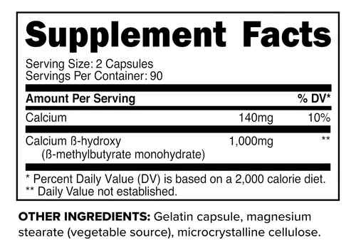 Primaforce Hmb (beta-hidroxi Beta-metilbutirato) 1000 Mg, 180 Cápsulas (500 Mg Por Cápsula) - Suplemento Sin Gluten Y S