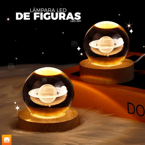 Lampara Bola Cristal 3d Luna Luces Led Noche Nocturna