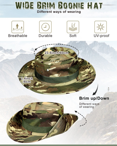 10 Sombreros Tipo Boonie De Ala Ancha, Camuflaje, Protección