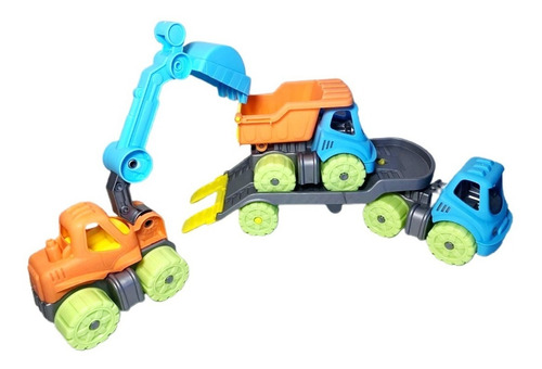 Set De 3 Camiones Duravit Volcador Excavadora Y Camion Playo Color Variado Personaje Camion