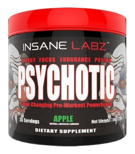 Suplemento en polvo Insane Labz  PRE-WORKOUT Psychotic psychotic blend sabor manzana en pote de 219g