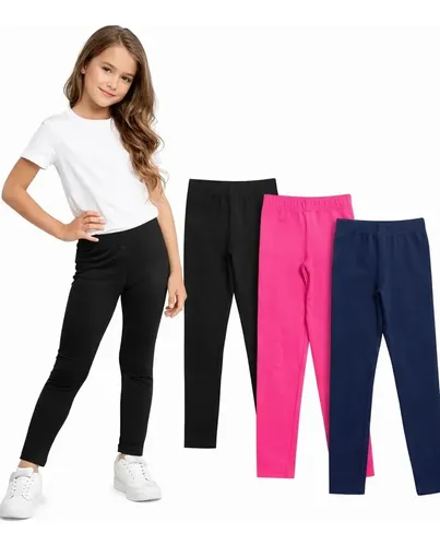 Kit 3 Leggings Em Cotton Básica Lisa Infantil Juvenil Menina Sortido Lisa 06