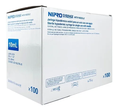 Jeringa Con Aguja 10ml 21g X 1 1/2 Caja X100 U