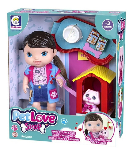 Boneca Pet Love Shop Com Cao E Acessorios 26cm Cotiplas 2507