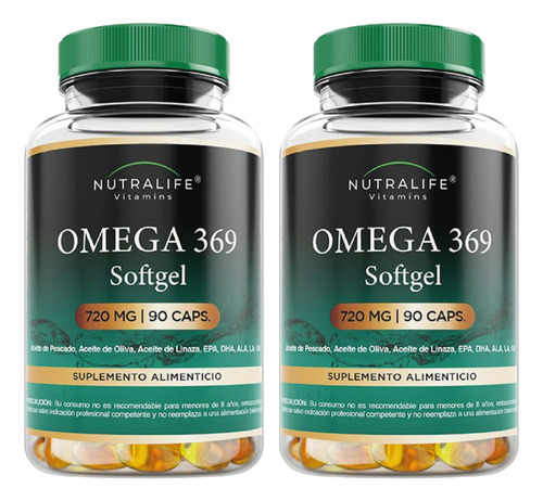 Triple Omega 369 Lf 180 Softgel 2x90. Epa/ Dha Sabor Natural / 2 Frascos 90 Softgel C/u